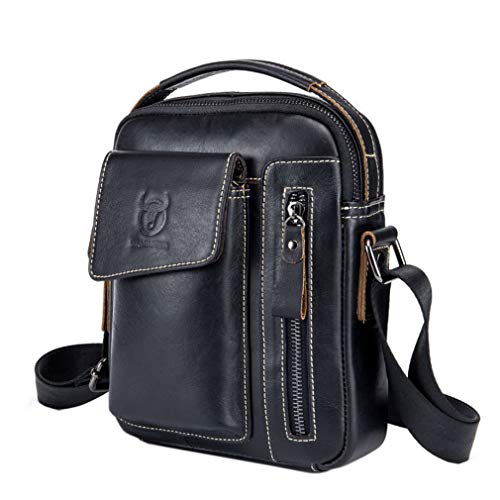 Hebetag Leather Shoulder Crossbody Bag for Men Women Business Travel Casual Messenger Briefcase Handbag Phone Wallet Tote Day Pack Black - Image 2