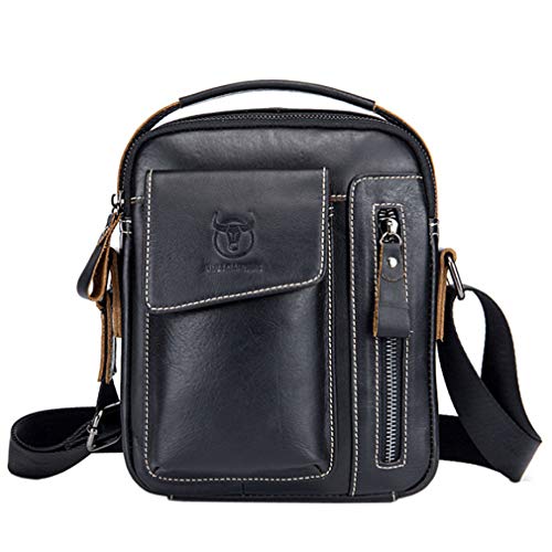 Hebetag Leather Shoulder Crossbody Bag for Men Women Business Travel Casual Messenger Briefcase Handbag Phone Wallet Tote Day Pack Black - Image 1
