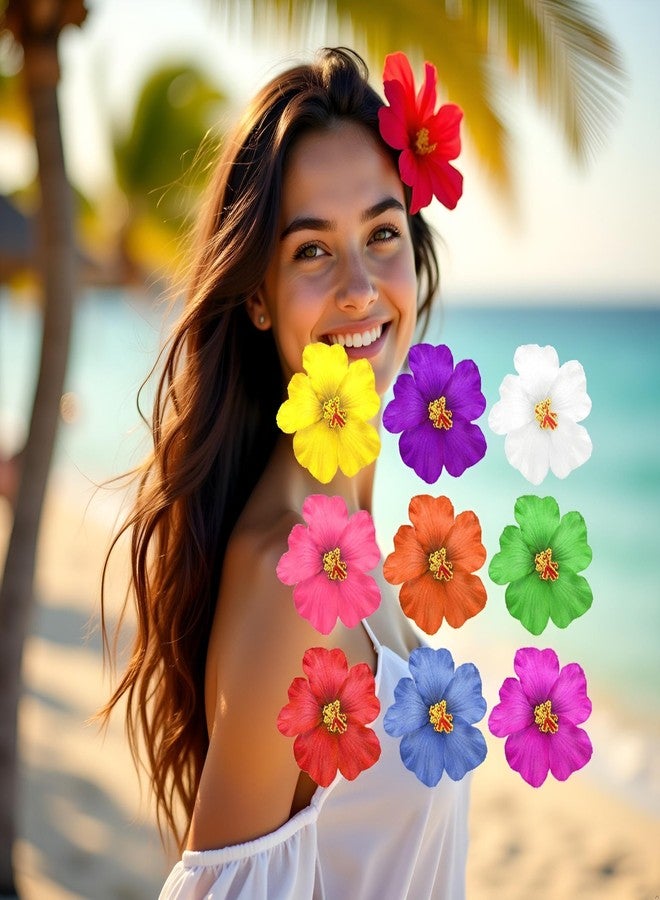 9 قطع من مشابك شعر زهرة بلوميريا، دبابيس شعر زهرة الكركديه الهاوايية، مشابك شعر زهرة فوسو صناعية ملونة، إكسسوارات شعر للنساء، أدوات تصفيف الشعر لحفلات الشاطئ في العطلات - Image 5