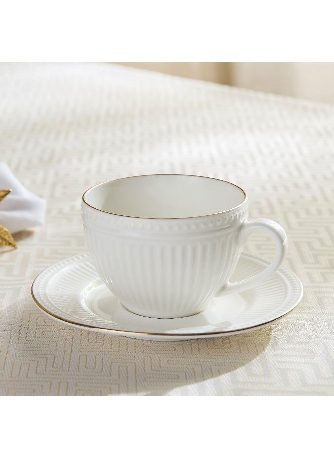 Home Box Embossed Tea Cup and Saucer with Line  - Image 1