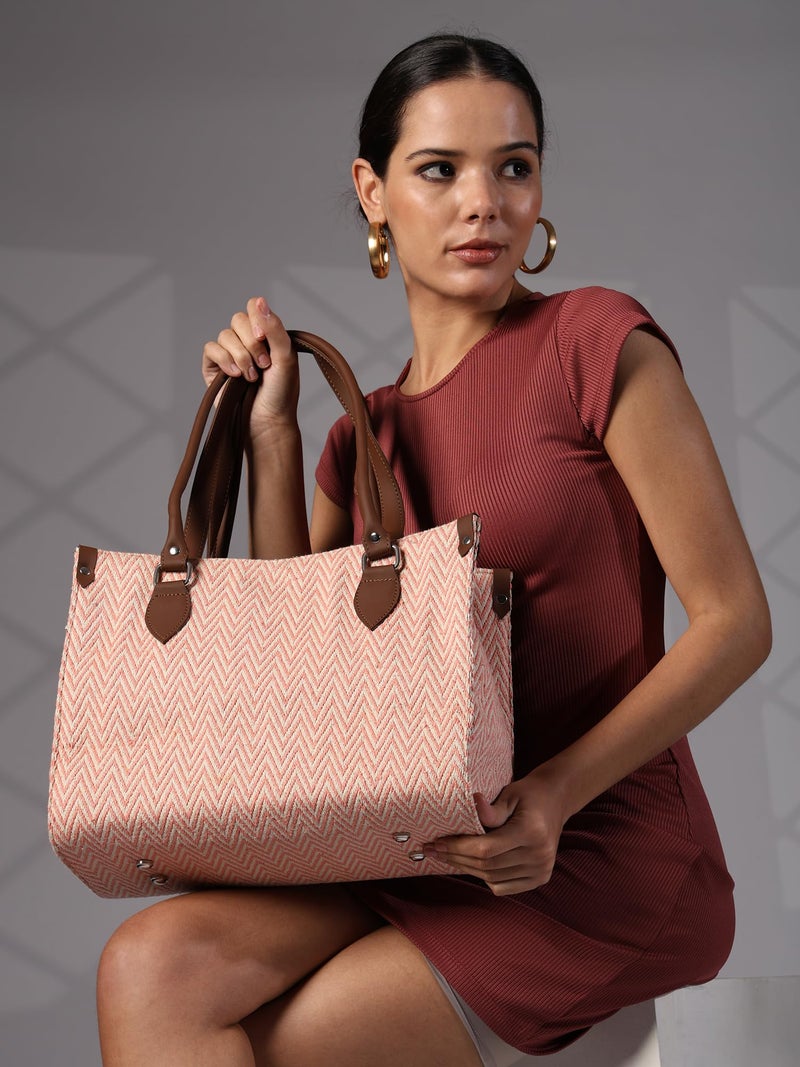 ENSAC Cotton Tote Bag for Women Premium Stylish Handbag for women with Zip Closure Ladies Shoulder Bag for Women Girls Handbag Zipper Large Capacity Shoulder Bag for College Office Use - Image 3