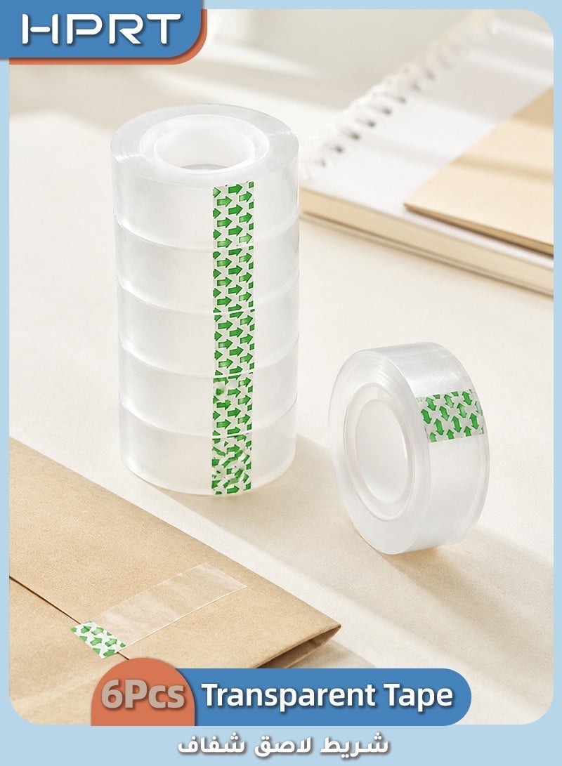 HPRT Clear Tape Rolls 6 Pcs, Transparent Tape With BOPP Adhesive, 1.8 cm x 26 m Per Roll, Packing Tape For Office, School, Flower Wrapping And Light Packaging - Image 1