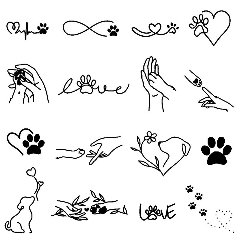 INKARTLINK Temporary Tattoos SemiPermanent Tattoo 16 design1 set Premium Easy Long Lasting Lasts 12 Weeks Pet Love Tattoo simple tattoo 1 x 1 in