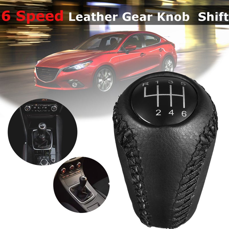 Black Leather Gear Stick Shift Knob 6 Speed for Mazda 3 BK BL/ 5 CR CW/ 6 II GH - Image 2