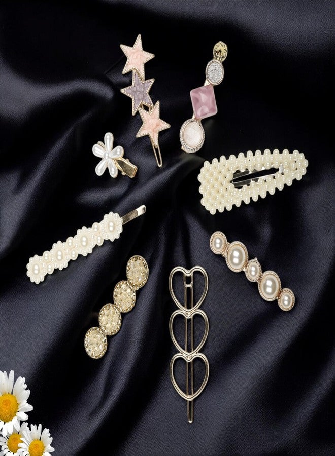 Lupro Hair Pins for Women Korean Fancy Metal Hair Clips for Daily Parties and Wedding Use Aesthetic Pearl Heart Flower Accessories Hair Styling Set (White and Pastels) - Image 3