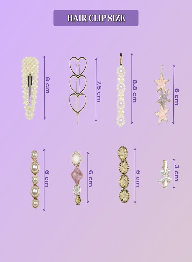 Lupro Hair Pins for Women Korean Fancy Metal Hair Clips for Daily Parties and Wedding Use Aesthetic Pearl Heart Flower Accessories Hair Styling Set (White and Pastels) - Image 2