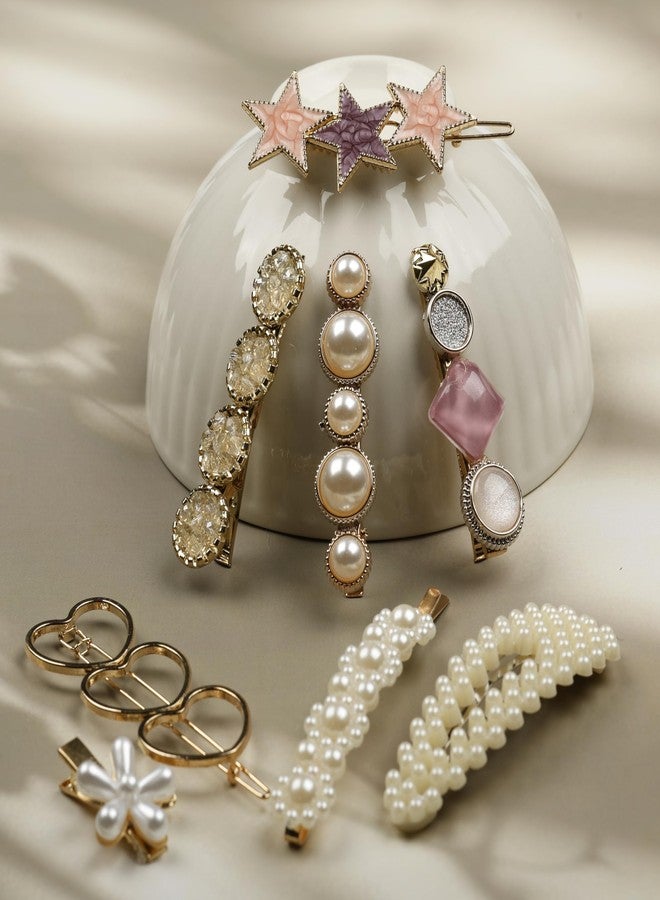 Lupro Hair Pins for Women Korean Fancy Metal Hair Clips for Daily Parties and Wedding Use Aesthetic Pearl Heart Flower Accessories Hair Styling Set (White and Pastels) - Image 5