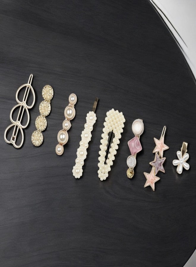 Lupro Hair Pins for Women Korean Fancy Metal Hair Clips for Daily Parties and Wedding Use Aesthetic Pearl Heart Flower Accessories Hair Styling Set (White and Pastels) - Image 4