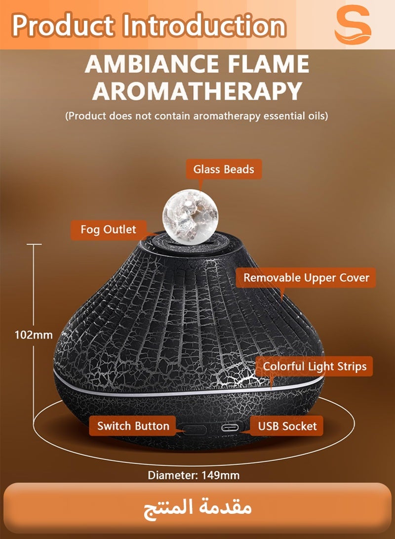 سيرينوفيا مرطب هواء بركان برائحة لهب النار، سعة 160 مل - مرطب هواء بتأثير النار، مع إضاءة بسبعة ألوان، تشغيل هادئ، وإيقاف تلقائي آمن (تصميم متشقق بالكامل). - Image 2