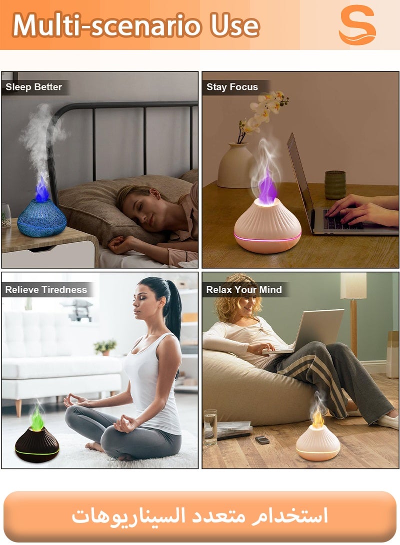 سيرينوفيا مرطب هواء بركان برائحة لهب النار، سعة 160 مل - مرطب هواء بتأثير النار، مع إضاءة بسبعة ألوان، تشغيل هادئ، وإيقاف تلقائي آمن (تصميم متشقق بالكامل). - Image 3