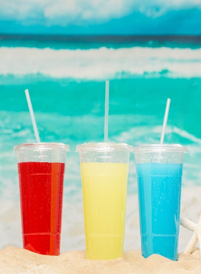 QUIDDITY WARE 100 Sets (24oz) Disposable Crystal Clear Plastic Cups with Flat Lids and Straws - Image 5