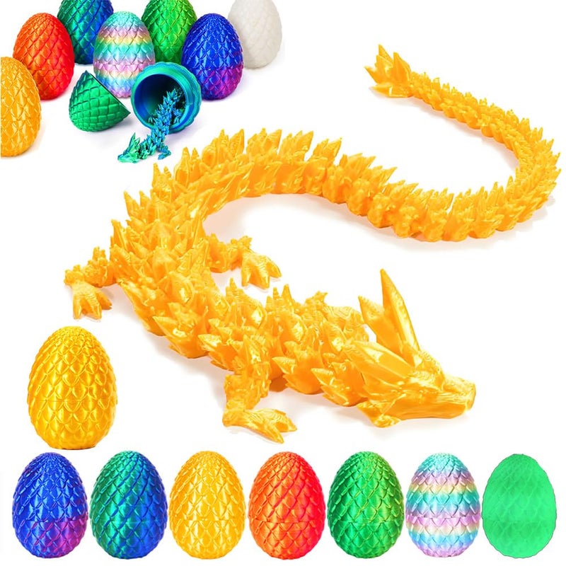 YILCER 3D Printed Dragon Egg, Mystery Crystal Dragon Egg Fidget Toys Surprise, Easter Eggs Articulated Crystal Dragon Eggs with Dragon Inside (Silk Gold) - Image 1