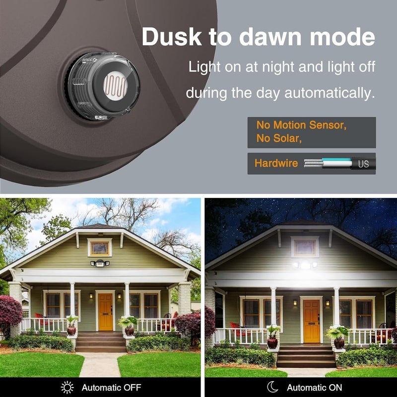Onforu 70W LED Dusk to Dawn Flood Lights, 7000LM Brown Exterior Security Outdoor Lighting,IP65 Waterproof Outdoor 3 Adjustable Heads Photocell Light Fixture,6500K Floodlight for Garage,Patio,Yard - Image 3