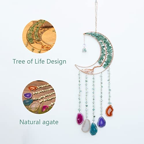 Dreamsum Green Agate Dream Catchers with Crystal Tree of Life Gemstone Dream Catchers Natural Gem Agate Wall Hangings Room Dreamcatchers Decor Green - Image 3