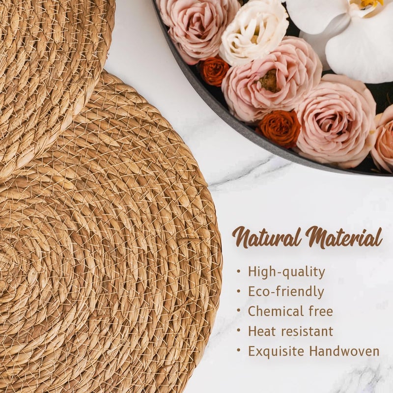 BAVIFY 13 in Round Woven Boho Placemats Set of 8, Wicker Rattan Place Mats Chargers for Dinner Plates, Farmhouse Rustic Table Mats for Dining Table Decor - Image 4