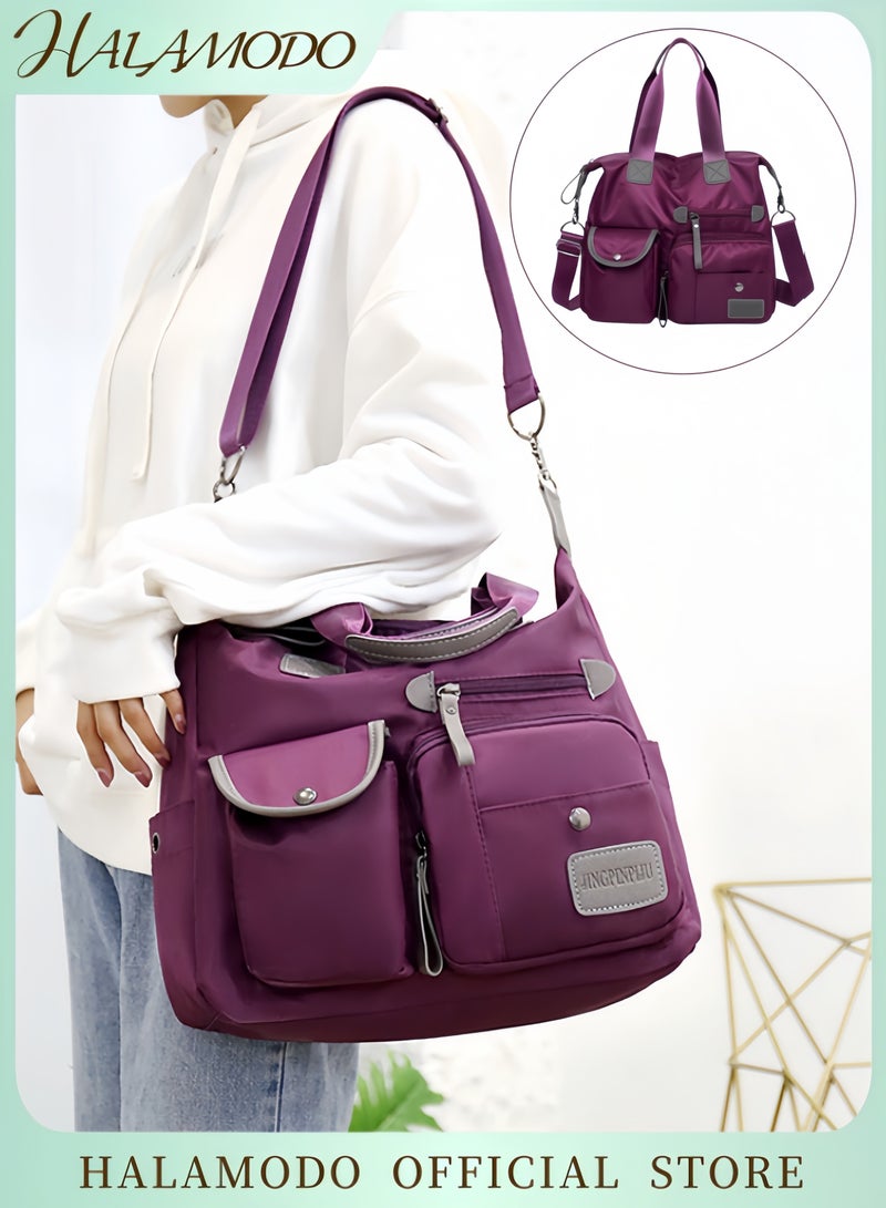 هالامودو حقيبة حمل نسائية متعددة الأغراض، حقيبة يد متعددة الجيوب لحقيبة يد كبيرة لحقيبة يد نسائية من النايلون بمقبض علوي - Image 1