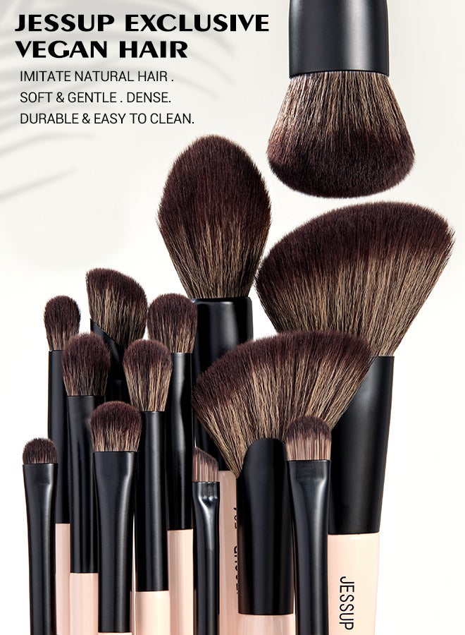 Jessup Jessup Makeup Brushes Set 7pcs Double Sided Makeup Brushes for Foundation Concealer Blush Eyeshadow Contour Bronzer Powder Blending Eyebrow Eyeliner, Cruelty-Free Make up Brushes Peach Dust T600 - Image 2