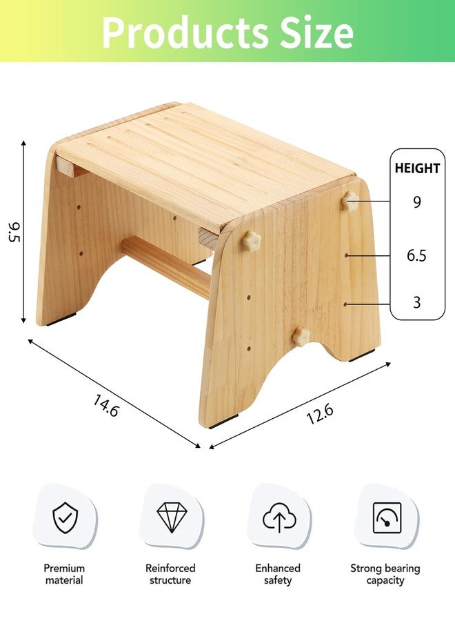 AIMOADO 9" Wooden One Step Stool, Todder Step Stool Wood for Kids/Adults/Elderly, 200 Lbs Beside Stepstool for Bathroom, Kitchen, Bedroom (Natural, Pine) - Image 4