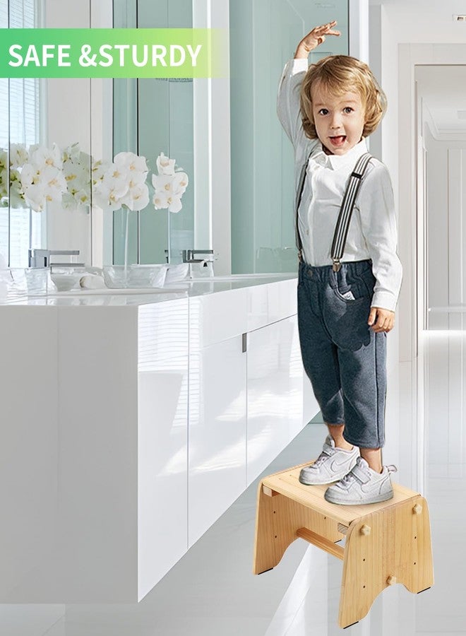 AIMOADO 9" Wooden One Step Stool, Todder Step Stool Wood for Kids/Adults/Elderly, 200 Lbs Beside Stepstool for Bathroom, Kitchen, Bedroom (Natural, Pine) - Image 3