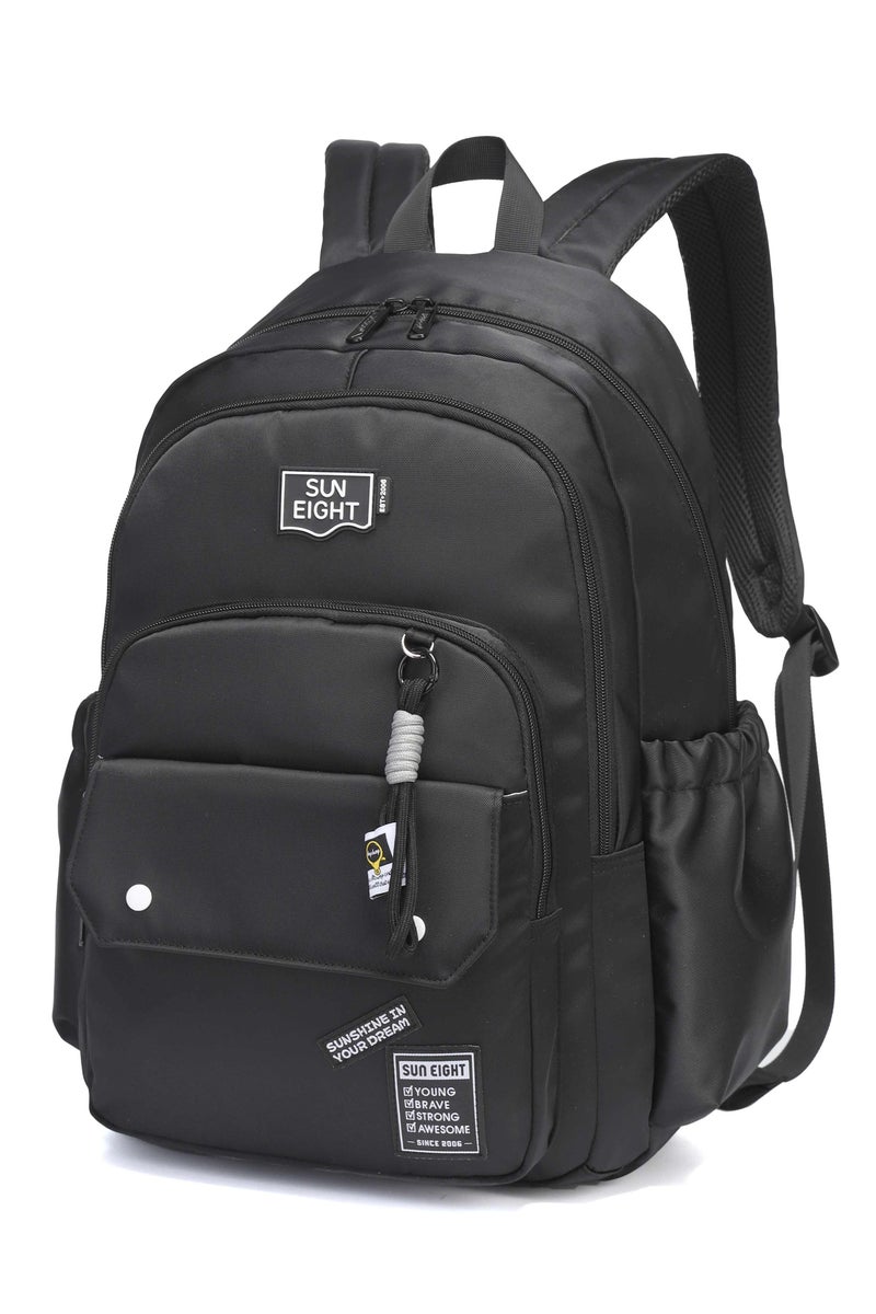 SUN EIGHT Premium 18.5-inch Light Weight School Backpack Water Resistant Polyester Black Colored Daypack for Boys and Girls, SE8485, Black - Image 1