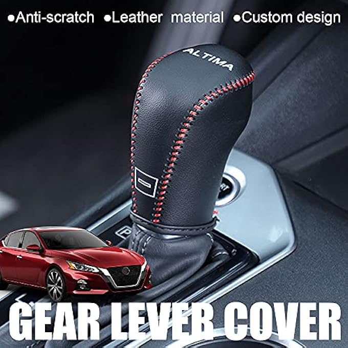rayihni XITER For Genuine Leather Gear Shift Knob Cover Car Protect Accessories Case For Nissan Altima 2019 2020 2021 2022Black Stitches - Image 3