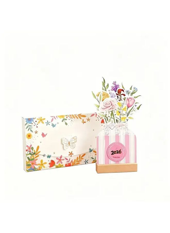 2026 Floral Desk Calendar 12 Month Flip Cover Desktop Decor 1pc - Image 1