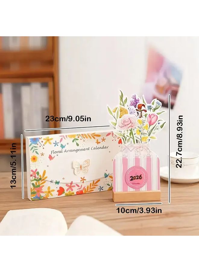 2026 Floral Desk Calendar 12 Month Flip Cover Desktop Decor 1pc - Image 3
