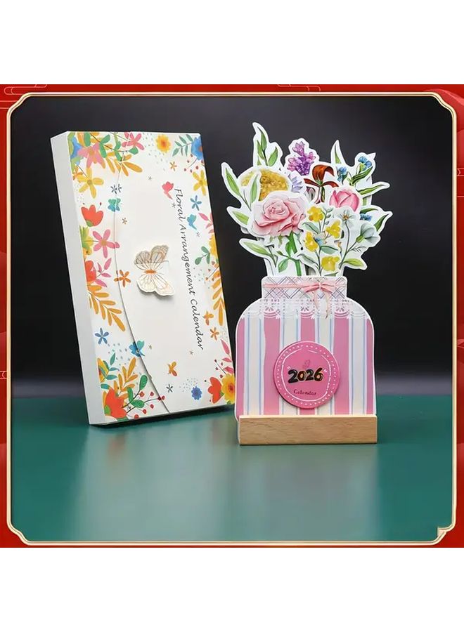 2026 Floral Desk Calendar 12 Month Flip Cover Desktop Decor 1pc - Image 2