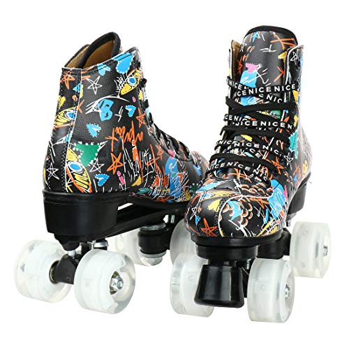 Silvertree Roller Skates for Women and Men PU Leather High-top Adult Roller Derby Skate Wheels Light Up Roller Skate Four-Wheel Shiny Roller Skates for Girls Boys Unisex - Image 4