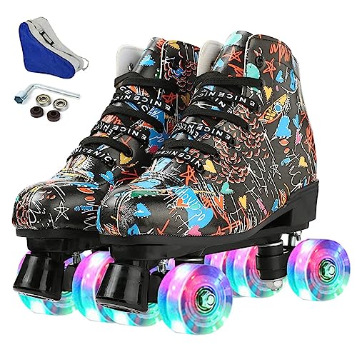 Silvertree Roller Skates for Women and Men PU Leather High-top Adult Roller Derby Skate Wheels Light Up Roller Skate Four-Wheel Shiny Roller Skates for Girls Boys Unisex - Image 1
