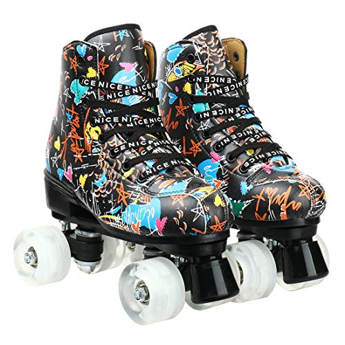 Silvertree Roller Skates for Women and Men PU Leather High-top Adult Roller Derby Skate Wheels Light Up Roller Skate Four-Wheel Shiny Roller Skates for Girls Boys Unisex - Image 2
