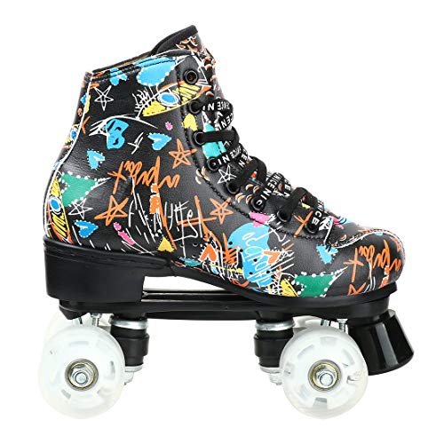 Silvertree Roller Skates for Women and Men PU Leather High-top Adult Roller Derby Skate Wheels Light Up Roller Skate Four-Wheel Shiny Roller Skates for Girls Boys Unisex - Image 3