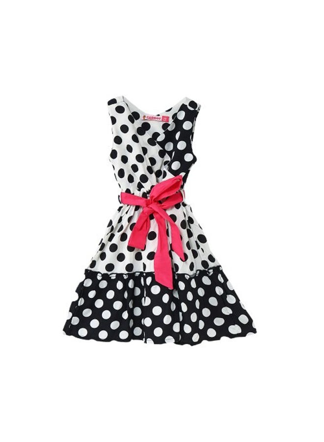 فستان صيفي بناتي بولكا دوت بلا أكمام مع ربطة خصر
