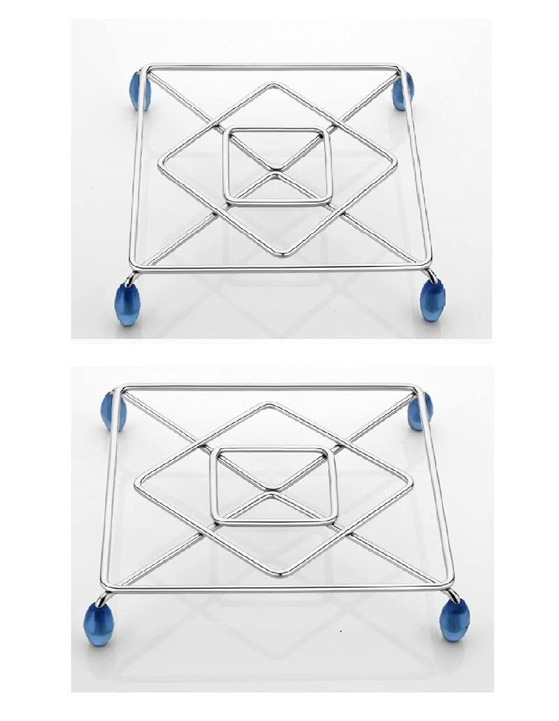 UNITED KITCHEN Stainless Steel Square Heat Resistant Hot Pot Stand Medium 14 cm Big 16cm