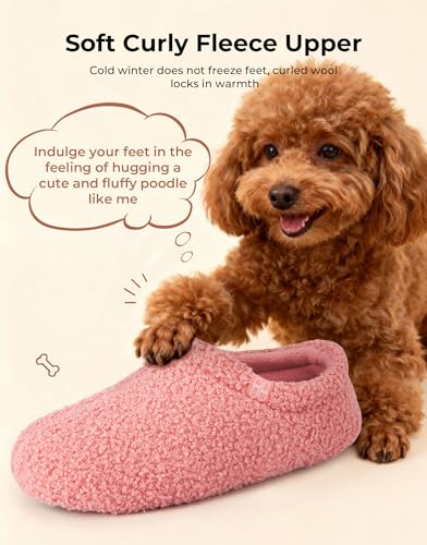 HomeTop Women's Fuzzy Curly Fur Memory Foam Loafer Slippers Bedroom House Shoes with Polar Fleece Lining (6.5, Pink) - Image 3