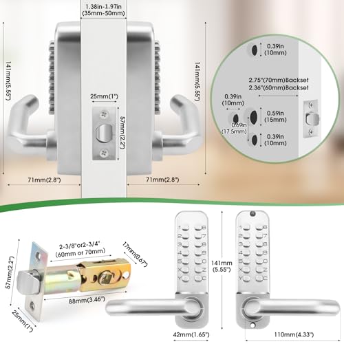 ANNFUZ Single Sided Mechanical Keypad Entry Lever LockKeyless Push Button Code Combination Door Handle Lockfor Front GateWarehousesInterior HoldOpeningAuto LockingNo Electronic Pearl Chrome - Image 3