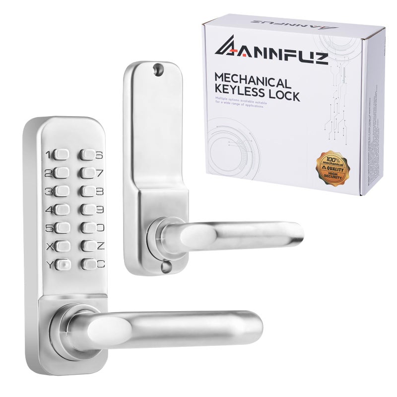 ANNFUZ Single Sided Mechanical Keypad Entry Lever LockKeyless Push Button Code Combination Door Handle Lockfor Front GateWarehousesInterior HoldOpeningAuto LockingNo Electronic Pearl Chrome - Image 2