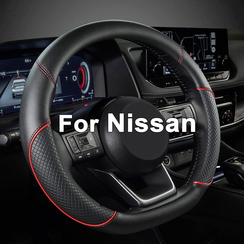 GIANT PANDA D Shape Steering Wheel Cover for Nissan Rogue Kicks - Auto Car Steering Wheel Cover Customized for Nissan Altima Sentra D Shape, Black (SWNBD01) - Image 1
