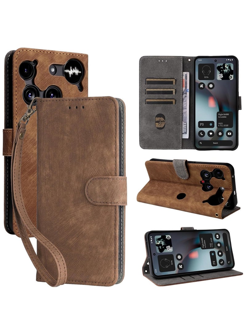 For Nothing Phone 3 Flip Cover with Detachable Lanyard, PU Leather Full Body Protection Shockproof Flip Mobile Phone Case, RFID Anti-theft Brush Folio Wallet Case - Image 1