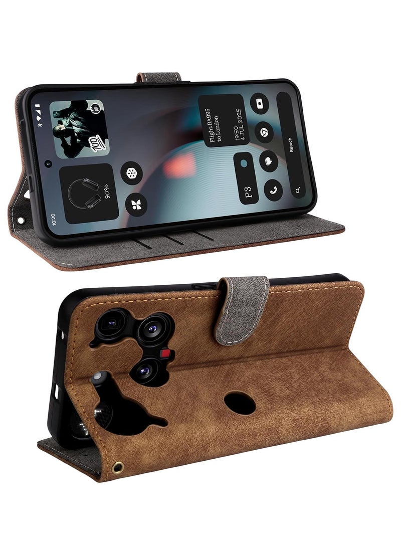 For Nothing Phone 3 Flip Cover with Detachable Lanyard, PU Leather Full Body Protection Shockproof Flip Mobile Phone Case, RFID Anti-theft Brush Folio Wallet Case - Image 2