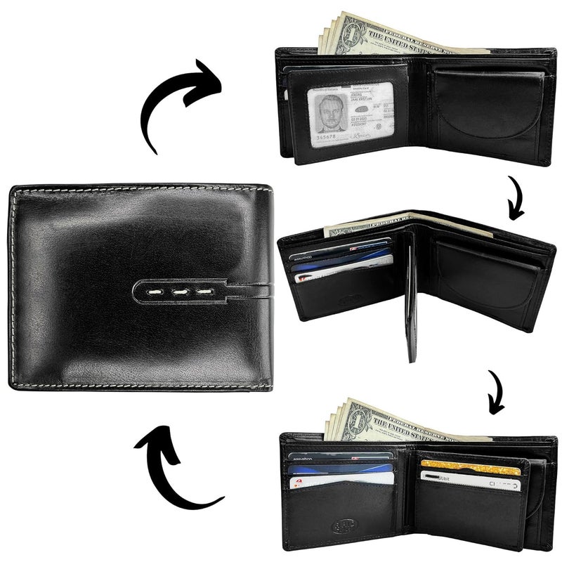 Rustic Town Mens Wallets - Full Grain Leather RFID Wallet for Men with ID Window, Card Slots and Coin Pocket (Large, Black) - Image 4