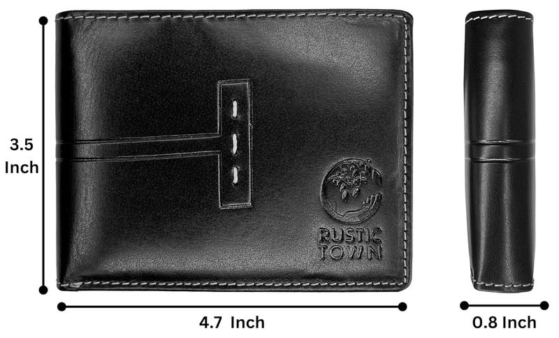 Rustic Town Mens Wallets - Full Grain Leather RFID Wallet for Men with ID Window, Card Slots and Coin Pocket (Large, Black) - Image 2