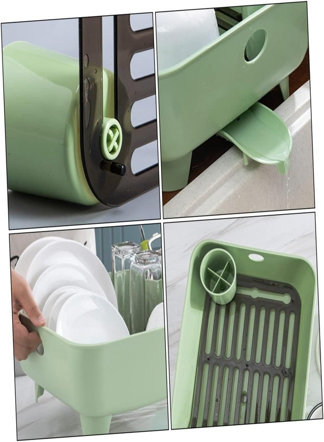 MAPPLE CREATION Dish Drying Rack, Extendable Dish Rack Dinnerware Drainer Organizer, Multifunctional Drying Rack for Kitchen Counter with Cutlery Holders, Kitchen Organizer for Dishes Spoons (Green) - Image 4
