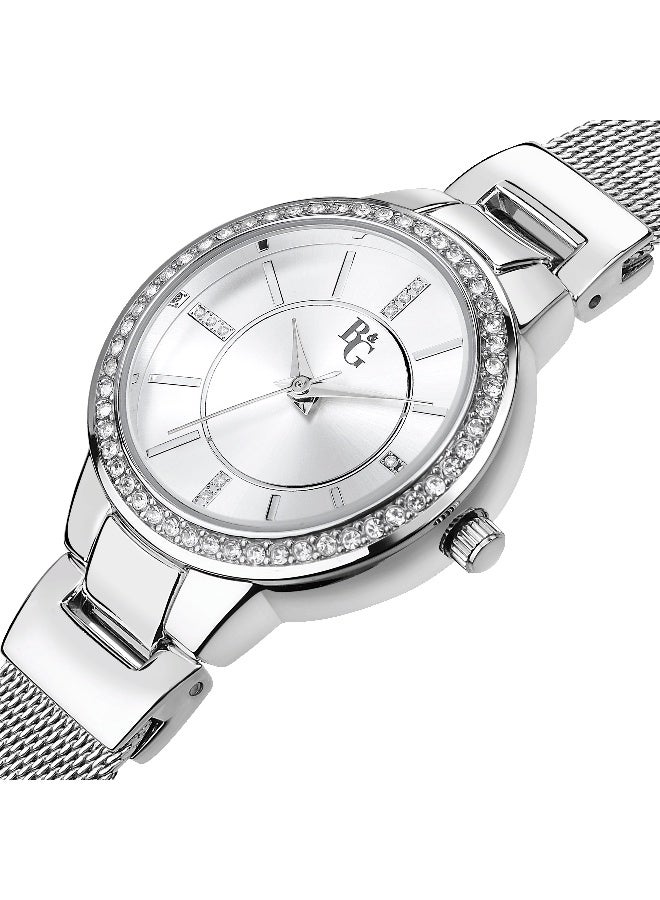 B&G Women's Silver Round Analog Dial with Silver Metal Band Watch - 30mm - R3853247519 - Image 2
