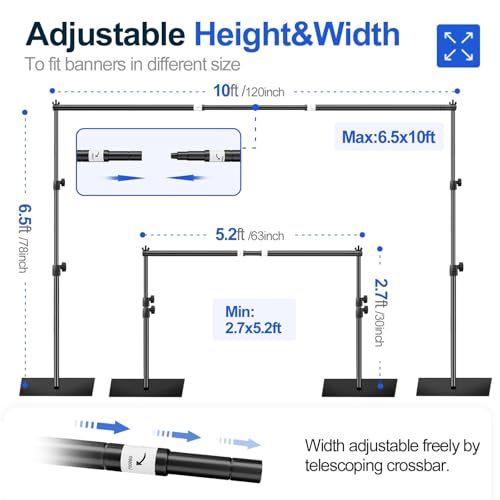 EMART Backdrop Stand 65x10 ft Adjustable Photo Background Pipe and Drape Photography Kit with Heavy Duty Metal Flat Base for Parties Wedding Video Studio Birthday Black - Image 3