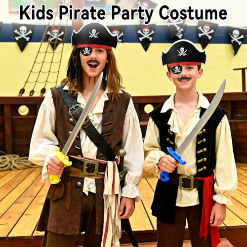 Halatool 6 Set Pirate Accessories for Kids Include 6 Felt Pirates Hats with 6 Eye Patches and 6 Mustaches Pirate Costume Accessories for Halloween Masquerade Cosplay Party Favors Decor - Image 5