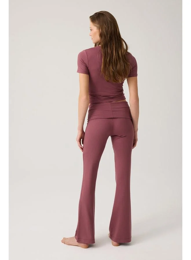 Los Ojos x Melodi Burgundy Spanish Cuff Jersey Flared Pants.