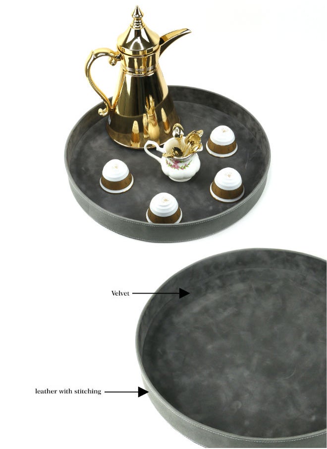 Lamsit Ibdaa - LAMSIT IBDAA Round Leather Tray | Decorative Tray | Jewellery Tray | Coffee Tray | Serveware | Serving Platter | Round Platter - Image 1