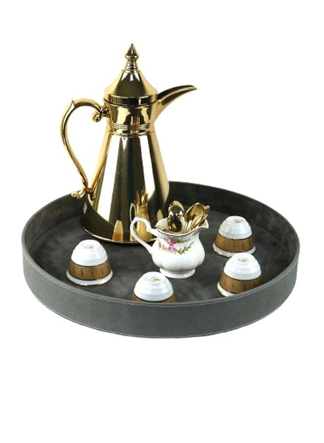 Lamsit Ibdaa - LAMSIT IBDAA Round Leather Tray | Decorative Tray | Jewellery Tray | Coffee Tray | Serveware | Serving Platter | Round Platter - Image 1