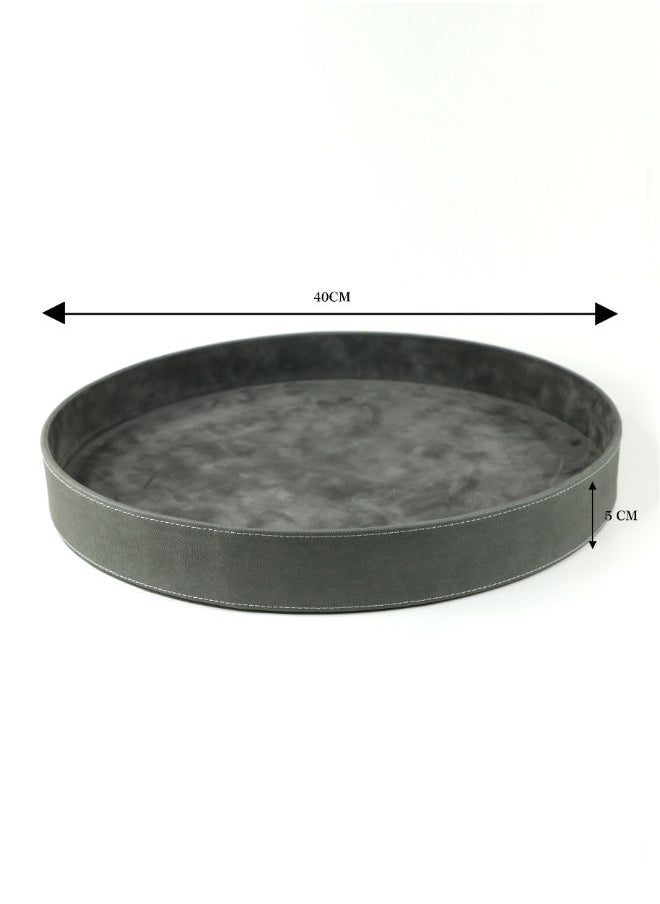 Lamsit Ibdaa - LAMSIT IBDAA Round Leather Tray | Decorative Tray | Jewellery Tray | Coffee Tray | Serveware | Serving Platter | Round Platter - Image 1
